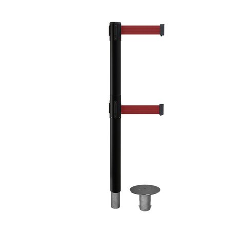 MONTOUR LINE Stanchion Dual Belt Bar.Removable Base Black Post 9ft.Maroon Belt MX630DR-BK-MN-90